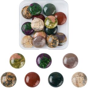Fashewelry 14pcs 20mm Mixed Natural Round Stone Cabochons Flatback Gemstone Dome Cabs for Blank Bezel Pendant Tray, Wire Wrapping Necklace Bracelet Jewelry Making