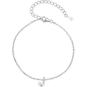 Silvora S925 Sterling Silver Initial Letter Bracelet - A to Z, 6.3" + 2" Adjustable Personalized 26 Alphabet Jewelry Initial Bracelet for Women
