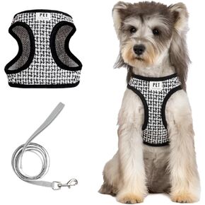 Small Dog Harness and Leash Set, No Pull No Chock Soft Mesh Breathable Adjustable Dog Vest Harnesses Plaid for Puppies Small Dogs Cats Animals