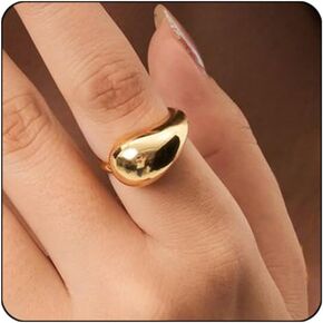 Chunky Gold Teardrop Rings For Women,Stainless Steel Water Drop Ring Thick Dome Gold Open Dupes Rings Non Tarnish Statement Trend Jewelry