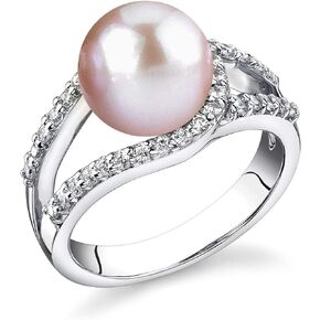 The Pearl Source Freshwater Cultured Pearl Ring for Women, Tessa Ring in Pink with Sterling Silver and Crystals