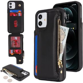 حافظة Cavor لهاتف iPhone 12 مع حامل بطاقة، حافظة محفظة iPhone 12 للنساء والرجال، حافظة هاتف iPhone 12 Pro مع محفظة، مشبك مغناطيسي جلدي بسحاب وفتحات لبطاقات الجيب - أرجواني