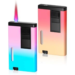 2 Pack Jet Torch Lighter Gradient Color, Windproof Mini Lighter with Gift Box, Refillable Butane Lighter for Candles, Outdoors, Cool Lighters for Christmas, Thanksgiving (Without Butane)