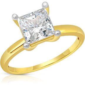 MAX + STONE 2 Carat Princess Cut Cubic Zirconia Solitaire Engagement Ring for Women | 14k Gold Engagement Ring | Simulated Diamond Ring | Real Gold CZ Engagement Ring