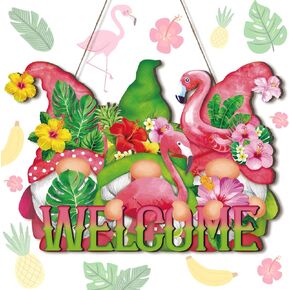 Bee Welcome Wood Door Hanger Wooden Gnome Sign Farmhouse Wall Porch Art Summer Front Door Wreath Hanging for Bedroom Living Room Indoor Outdoor Kitchen Home Decor