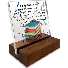 Book Quote Home Office Desk Decor Sign Inspirational Book Lover Gift Butterfly Acrylic With Wooden Stand Sign for Book Lover Cowoker Sister Women Friends Gift