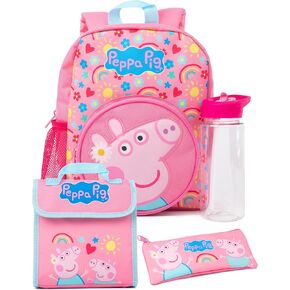 Peppa Pig Girls 4 Piece Backpack Set | Kids Pink Rucksack Bundle with School Bag, Pencil Case, Lunch Bag & Water Bottle