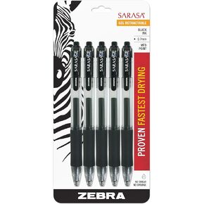 Zebra Pen Sarasa Retractable Gel Pen, Medium Point, 0.7mm, Black Ink, 5-Pack