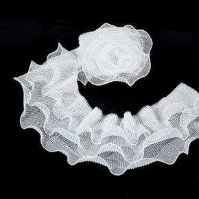 FINGERINSPIRE 2 Yard 4.8Inch Retro Ruffle Pleated Trim 3-Layer Pleated Tulle Lace Ruffled Lace Trims Pleated Polyester Inelastic Lace Tulle Fabric Applique for Dress Bag Decor Trimming Craft Sewing