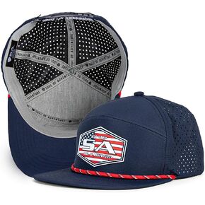 S A Performance Snapback Hat, Flat Bill Baseball Cap | Navy | All American