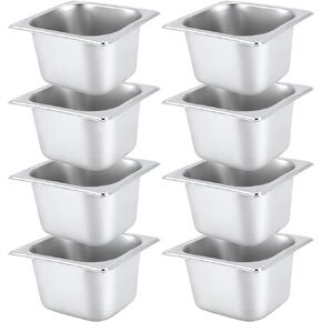 8 PCS 1/6 Size 2-1/2 Inch Deep Steam Pan, Steam Table Chafer Pan, Stainless Steel Hotel Pan Food Pan for Buffet, Restaurants, Catering