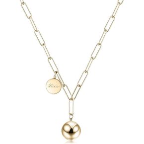 Long Layered Chain Link Necklaces for Women Gold Rose Gold Harmony Ball Pendant Paperclip Necklace Adjustable Earth Map Chain Necklace (Ball Gold)