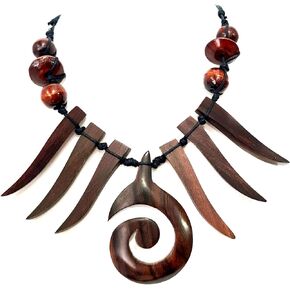 Natural Sono Wood Necklace for Women, adjustable 18 to 28 inches Waxed Cord Wooden Necklace Handemade Swirl Boho Tribal Wooden Necklace Jewelry BA050