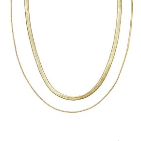 18K Gold Plated Double Herringbone Chain Necklace, Minimalist Jewelry, Stacking Necklaces, Gold Snake Chain Layering Necklace