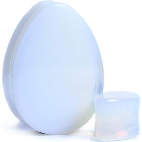 Pair 7/16" (11MM) OPALITE TEARDROP STONE PLUGS Double Flare Gauges Organic Moonstone White Clear Tunnels (2pcs)