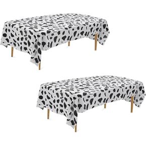 2 Pcs Disposable Black and White Cow Print Plastic Tablecloth, 108 Inch x 54 Inch Ractangle Tablecover, for Party, Dance and Picnic (Black White Cow Print, 2)