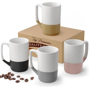 Large Ceramic Coffee Mug Set of 4, 16 oz Tea Cups with Handle, Porcelain Mug for Latte, Hot Tea, Cappuccino, Milk, Cocoa, Microwave & Dishwasher Safe Cups for Men Women Mug Lovers, Housewarming Gift