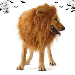 6MILES 1 Pcs Light Brown Adjustable Washable Comfortable Funny Lion Mane Wig with Ears for Dog and Cat Costume Pet Fancy Hair Clothes Dress, Large
