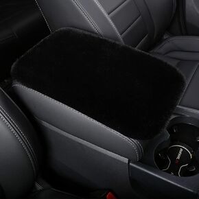 Miytsya 1 Pack Car Furry Center Console Cushion, Short Plush Comfort Armrest Box Pad, Soft Fluffy Box Cover Protection Decorative Cover, Universal Auto Accessories for Women & Men (Black)