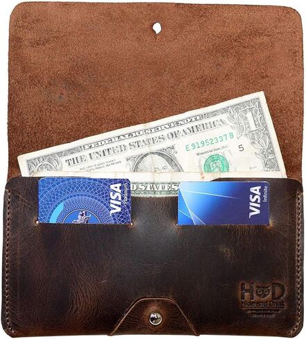 Hide & Drink, Leather Wallet, Holds Up to 4 Cards Plus Flat Bills & Coins/Pouch/Case/Purse/Cash, Handmade :: Bourbon Brown in Saudi Arabia