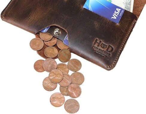 Hide & Drink, Leather Wallet, Holds Up to 4 Cards Plus Flat Bills & Coins/Pouch/Case/Purse/Cash, Handmade :: Bourbon Brown in Saudi Arabia