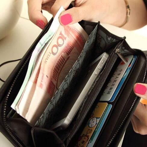 SHERCHPRY 1 قطعة حقيبة يد متوسطة الجمجمة محفظة Lether Cash Punk Pu مع سحاب للنساء القوطية حقيبة هاتف كلاسيكية سوداء بسحاب حامل معصم محافظ محفظة سفر محفظة طويلة قوطية in Kuwait