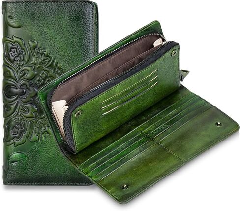 Women Wallet Leather Large Capacity Credit Card Phone Purse With Zipper Green in Saudi Arabia