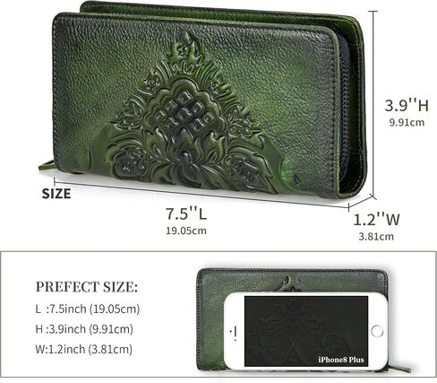 Women Wallet Leather Large Capacity Credit Card Phone Purse With Zipper Green in Saudi Arabia