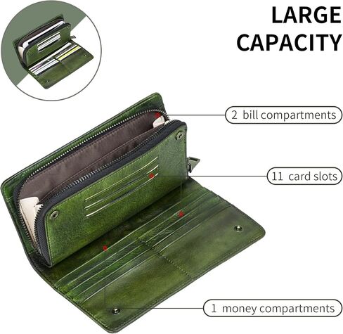 Women Wallet Leather Large Capacity Credit Card Phone Purse With Zipper Green in Saudi Arabia