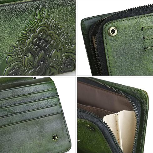 Women Wallet Leather Large Capacity Credit Card Phone Purse With Zipper Green in Saudi Arabia