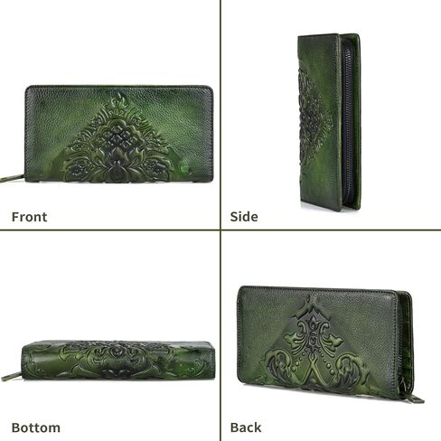 Women Wallet Leather Large Capacity Credit Card Phone Purse With Zipper Green in Saudi Arabia