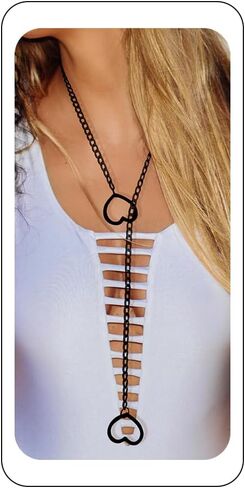 القلب O-حلقة زلة سلسلة قلادة، الشرير الصخرة الكوبية قلادة طويلة مجوهرات للنساء، قابل للتعديل الوهق الفولاذ المقاوم للصدأ Y-قلادة الرجال حجم 24 و 28 و 32 و 36 in Kuwait