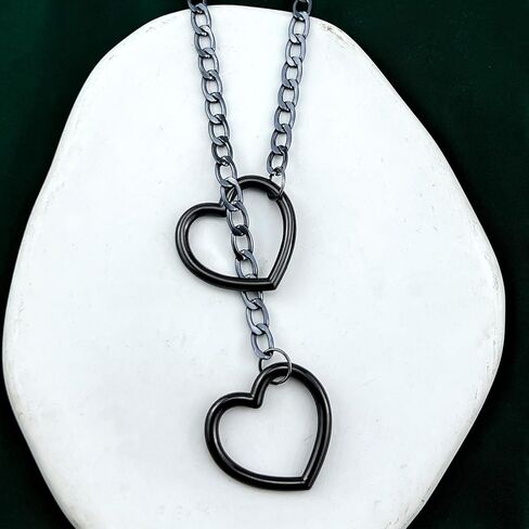 القلب O-حلقة زلة سلسلة قلادة، الشرير الصخرة الكوبية قلادة طويلة مجوهرات للنساء، قابل للتعديل الوهق الفولاذ المقاوم للصدأ Y-قلادة الرجال حجم 24 و 28 و 32 و 36 in Kuwait