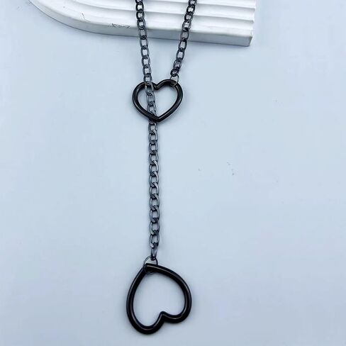 القلب O-حلقة زلة سلسلة قلادة، الشرير الصخرة الكوبية قلادة طويلة مجوهرات للنساء، قابل للتعديل الوهق الفولاذ المقاوم للصدأ Y-قلادة الرجال حجم 24 و 28 و 32 و 36 in Kuwait