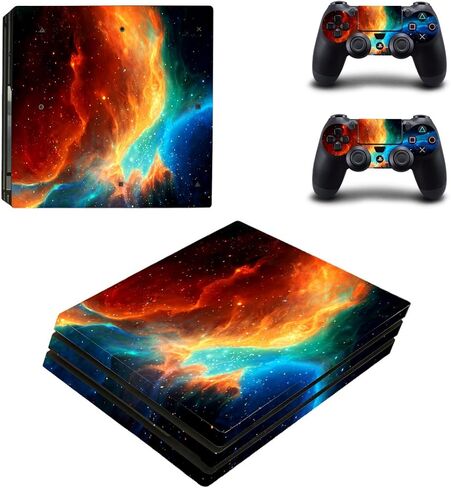 ملصق جلدي واقٍ من الفينيل باللون البرتقالي والأزرق الكوني لكامل الجسم لوحدة التحكم PS4 Pro وقطعتين من جلود وحدة التحكم in Saudi Arabia