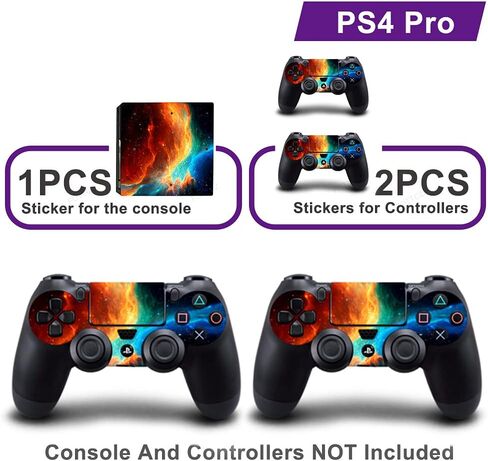 ملصق جلدي واقٍ من الفينيل باللون البرتقالي والأزرق الكوني لكامل الجسم لوحدة التحكم PS4 Pro وقطعتين من جلود وحدة التحكم in Saudi Arabia