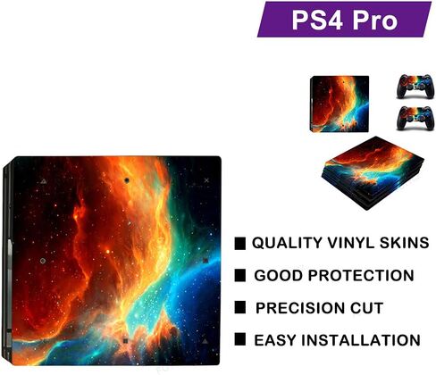 ملصق جلدي واقٍ من الفينيل باللون البرتقالي والأزرق الكوني لكامل الجسم لوحدة التحكم PS4 Pro وقطعتين من جلود وحدة التحكم in Saudi Arabia