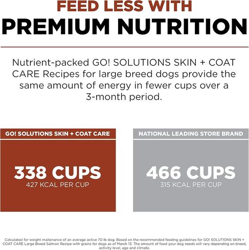 Go! Solutions Skin + Coat Care Dry Dog Food for Large Breed Adult - Salmon Recipe with Grains - Complete & Balanced Nutrition, 12 lbs in Saudi Arabia