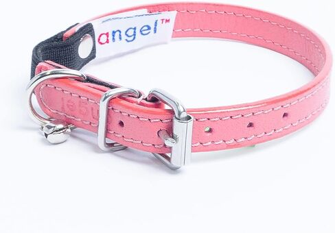 طوق القطط من الجلد الطبيعي الآمن على جبال الألب | طوق مطاطي قابل للانفصال مصنوع يدويًا | خفيفة الوزن وقوية | مثالية للقطط الصغيرة التي تتغذى بشكل جيد | مستلزمات الحيوانات الأليفة آنجل (10 بوصة × 1/2 بوصة، وردي علكة) in Kuwait