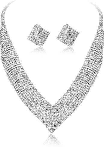 مجموعة أقراط قلادة الزفاف من Subiceto للنساء، مجموعة مجوهرات الزفاف لوصيفات العروس من أجل مجوهرات الزفاف الفضية والحفلات الراقصة in Kuwait