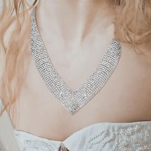 مجموعة أقراط قلادة الزفاف من Subiceto للنساء، مجموعة مجوهرات الزفاف لوصيفات العروس من أجل مجوهرات الزفاف الفضية والحفلات الراقصة in Kuwait