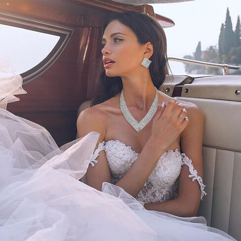 مجموعة أقراط قلادة الزفاف من Subiceto للنساء، مجموعة مجوهرات الزفاف لوصيفات العروس من أجل مجوهرات الزفاف الفضية والحفلات الراقصة in Kuwait