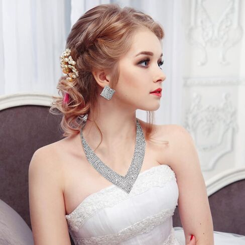 مجموعة أقراط قلادة الزفاف من Subiceto للنساء، مجموعة مجوهرات الزفاف لوصيفات العروس من أجل مجوهرات الزفاف الفضية والحفلات الراقصة in Kuwait