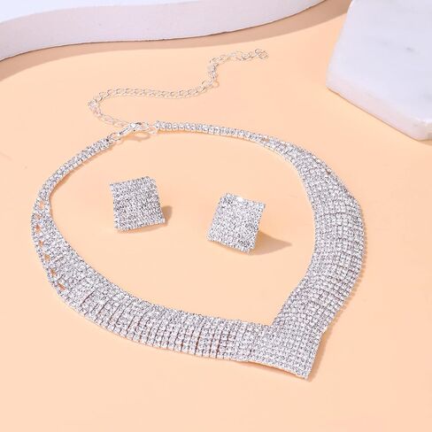 مجموعة أقراط قلادة الزفاف من Subiceto للنساء، مجموعة مجوهرات الزفاف لوصيفات العروس من أجل مجوهرات الزفاف الفضية والحفلات الراقصة in Kuwait