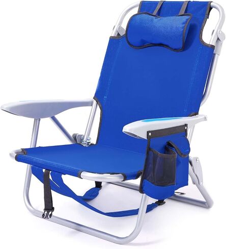 2PC Portable Beach Chair for Adults, 4 Position Backpack Folding Camping Chairs for Outdoor, Beach Chairs with Backpack Straps, Blue in Kuwait