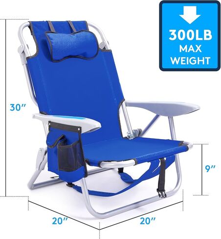 2PC Portable Beach Chair for Adults, 4 Position Backpack Folding Camping Chairs for Outdoor, Beach Chairs with Backpack Straps, Blue in Kuwait