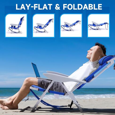 2PC Portable Beach Chair for Adults, 4 Position Backpack Folding Camping Chairs for Outdoor, Beach Chairs with Backpack Straps, Blue in Kuwait