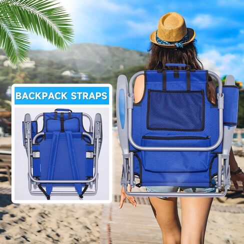 2PC Portable Beach Chair for Adults, 4 Position Backpack Folding Camping Chairs for Outdoor, Beach Chairs with Backpack Straps, Blue in Kuwait