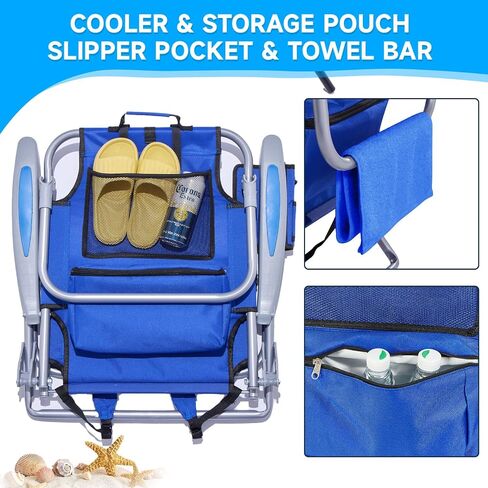 2PC Portable Beach Chair for Adults, 4 Position Backpack Folding Camping Chairs for Outdoor, Beach Chairs with Backpack Straps, Blue in Kuwait