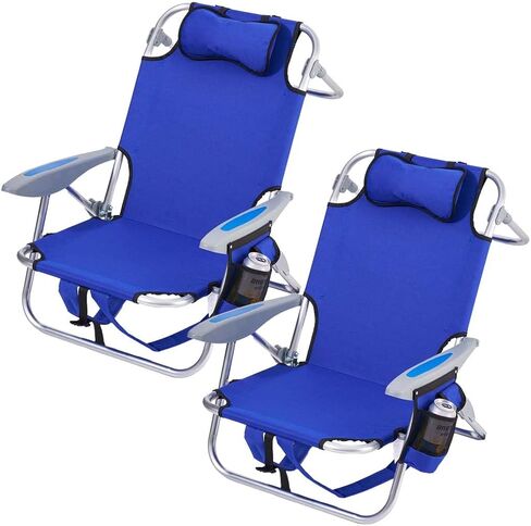 2PC Portable Beach Chair for Adults, 4 Position Backpack Folding Camping Chairs for Outdoor, Beach Chairs with Backpack Straps, Blue in Kuwait
